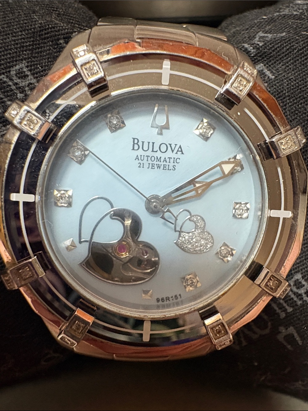 Bulova Silver Bracelet Watch with Light Blue Dial and Heart Open-Heart - Picture 8 of 8